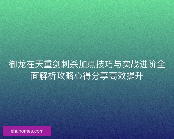 御龙在天重剑刺杀加点技巧与实战进阶全面解析攻略心得分享高效提升